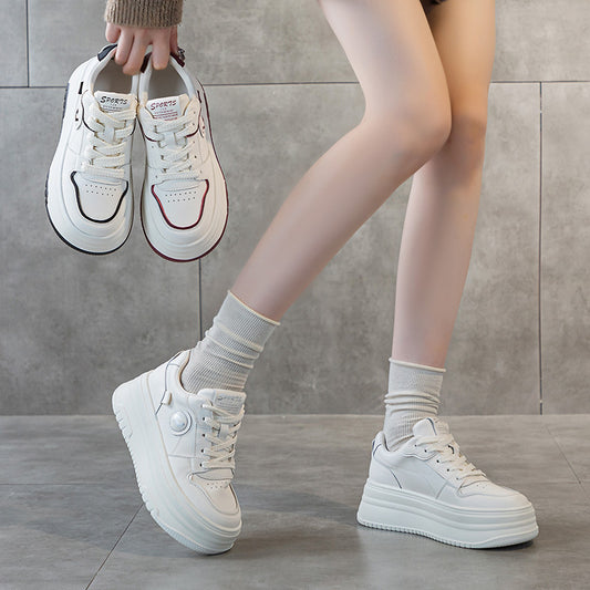 Women's Thick-soled White Height Increasing Small Platform Casual Shoes