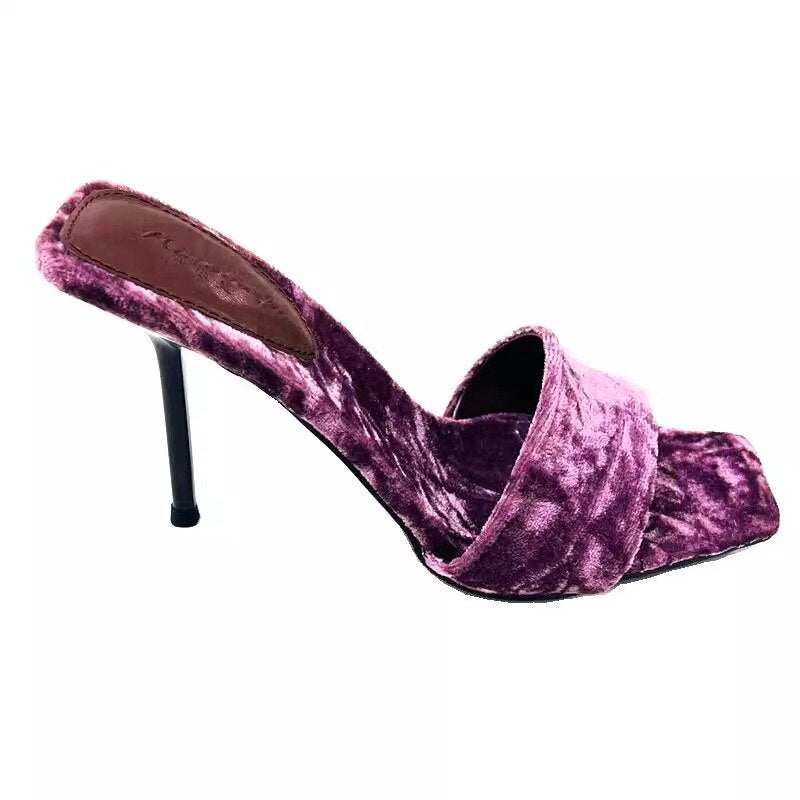 Women's Square Toe Stiletto Purple Slide Sexy Fashion Flip Flops