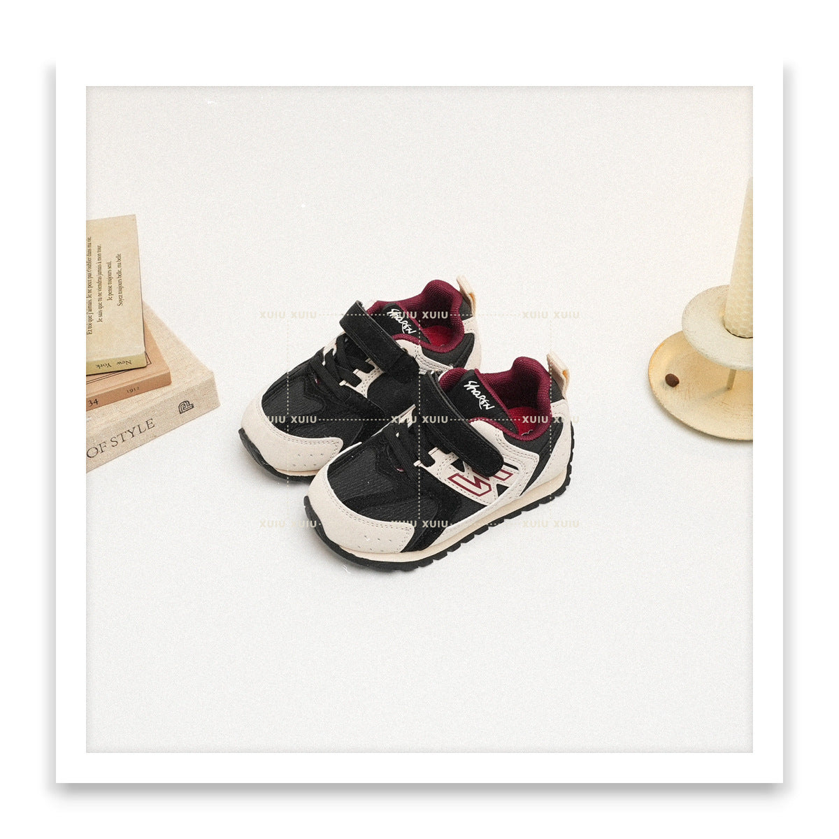 Children's American Retro Fleece-lined Boys Velcro Sneakers