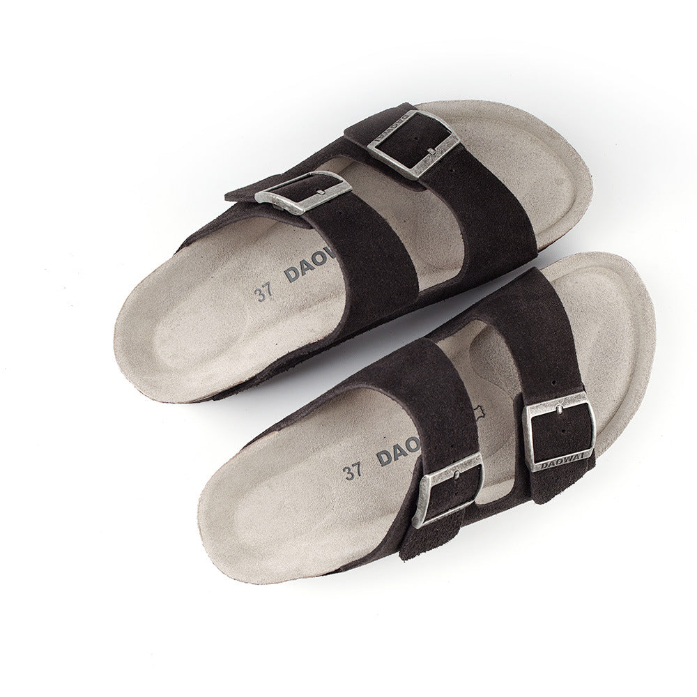 Women's & Men's Flip-flops Summer Pink Suede Cowhide Series Sandals