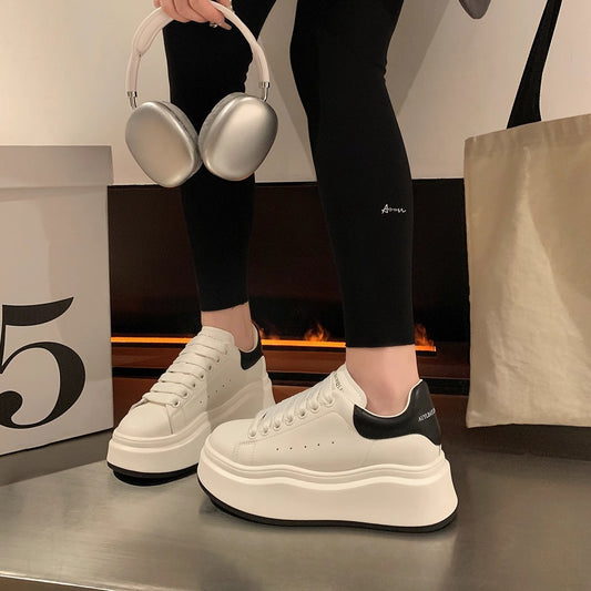 Women's Thick-soled White Spring Platform Height Increasing Women's Shoes
