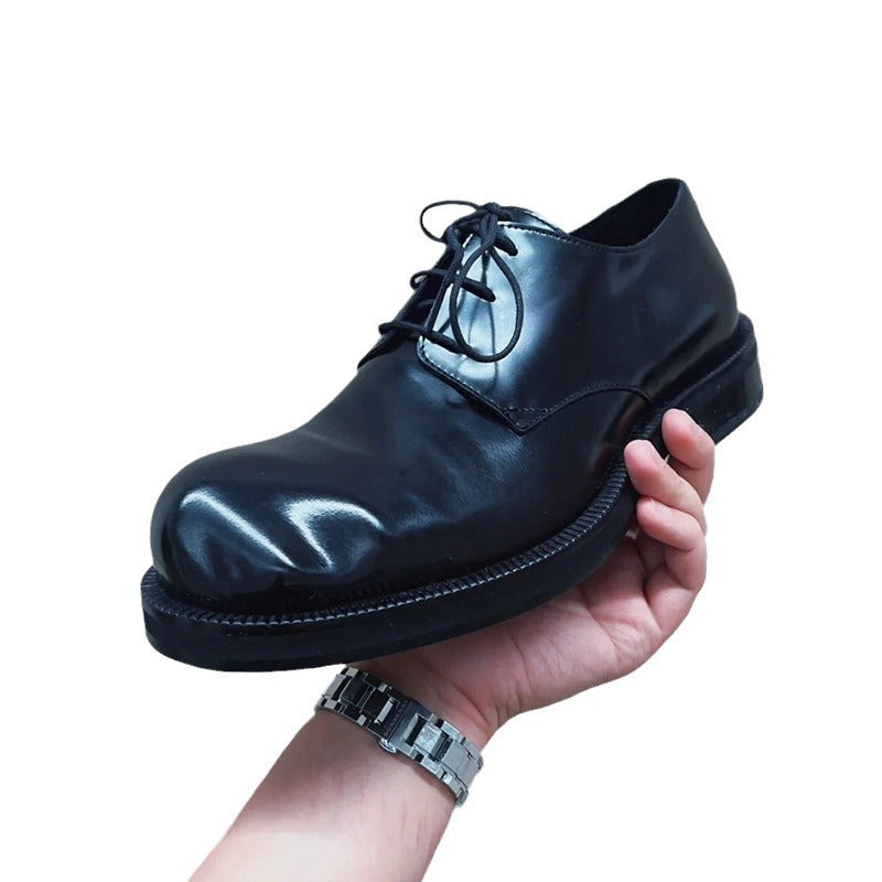 Women's & Men's On The Crooked Derby British Style Round Head Big Leather Shoes