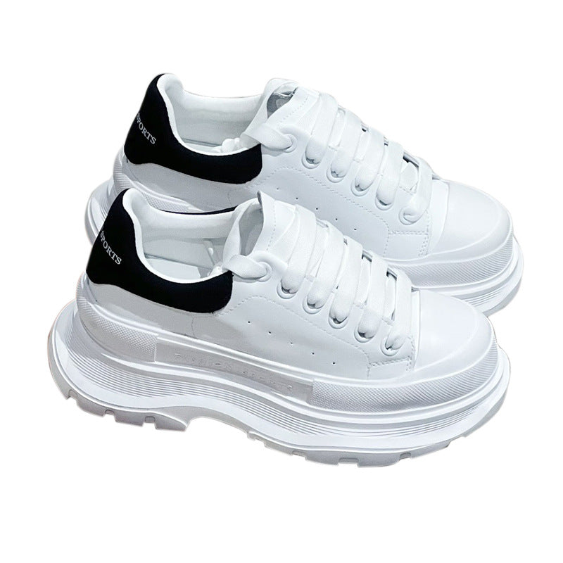 Women's White Thick Bottom Increased Leisure Solid Sneakers