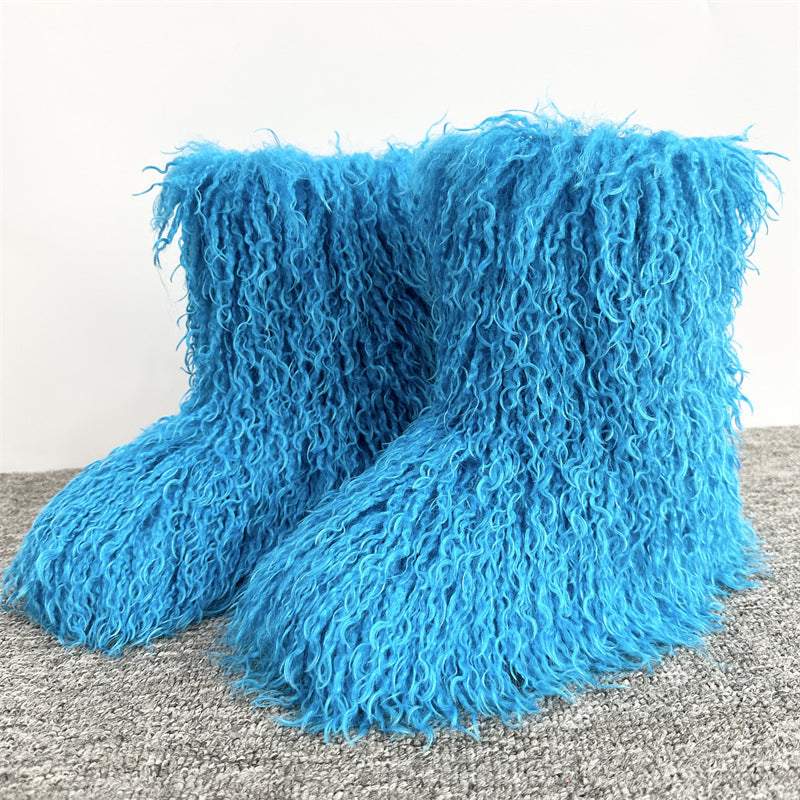 Women's Tan Sheep Millennium Hot Style Fur Tassel Punk Tide Snow Boots