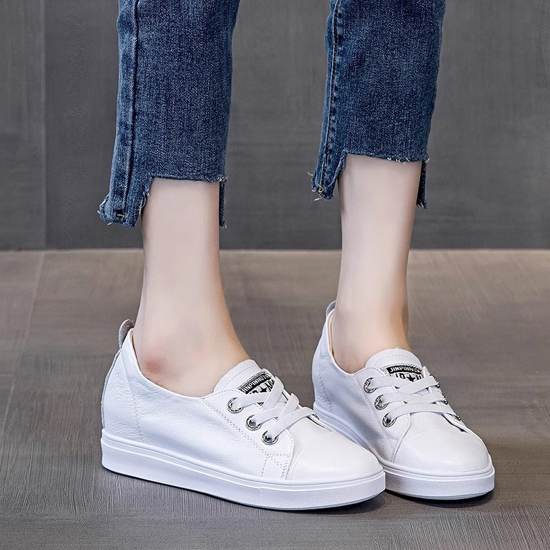 Women's Hidden White Genuine Wedge Breathable Cowhide Casual Shoes