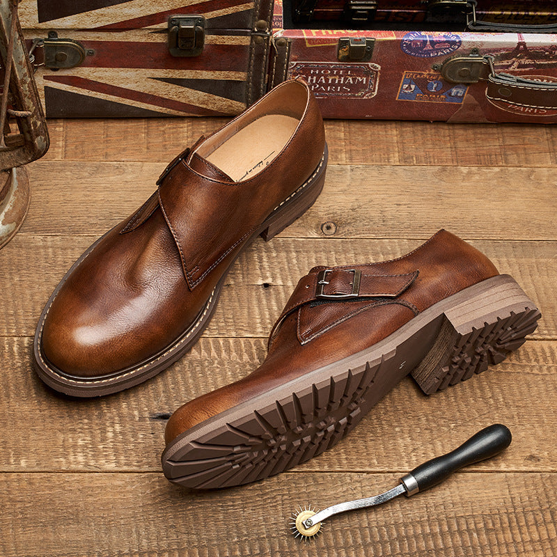 Men's Buckle Genuine England Style First Layer Cowhide Slip-on Leather Shoes