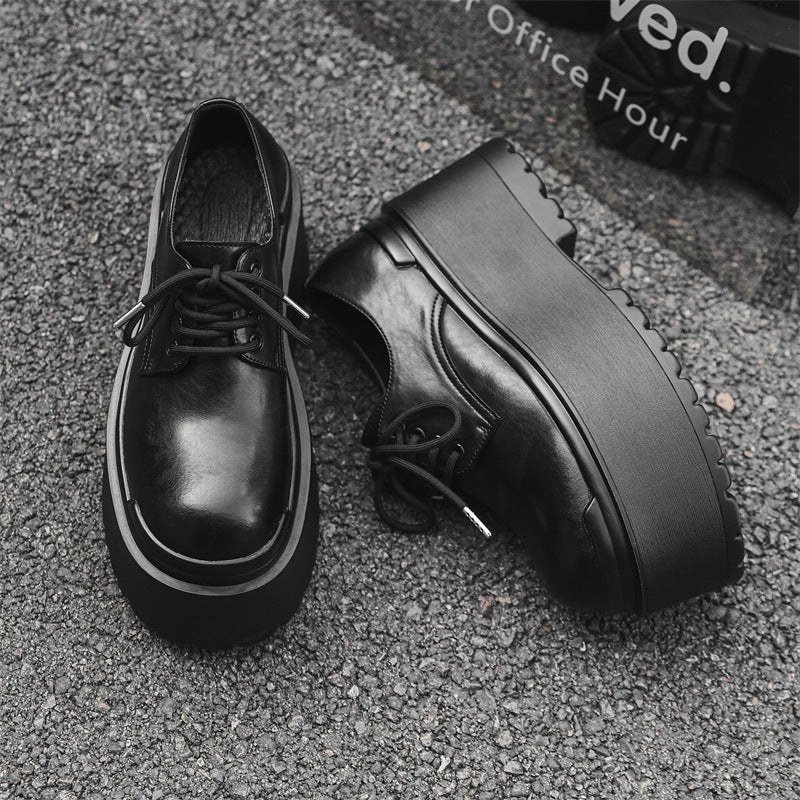 Men's Thick Bottom Increased Derby British Style Leather Shoes