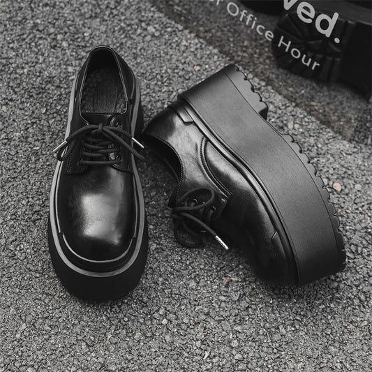 Men's Thick Bottom Increased Derby British Style Leather Shoes