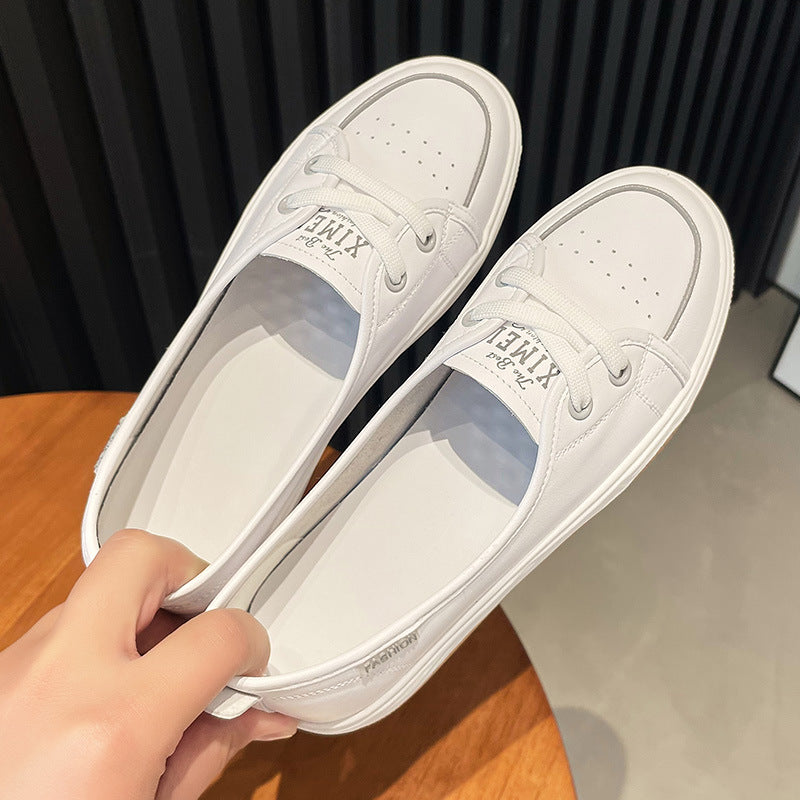 Women's Summer First Layer Cowhide White Flat Leisure Versatile Women's Casual Shoes