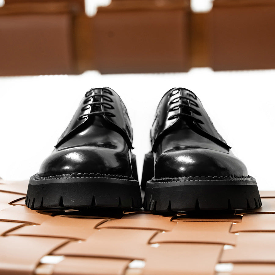 Men's Korean Big Head Round British Platform Patent Suit Leather Shoes