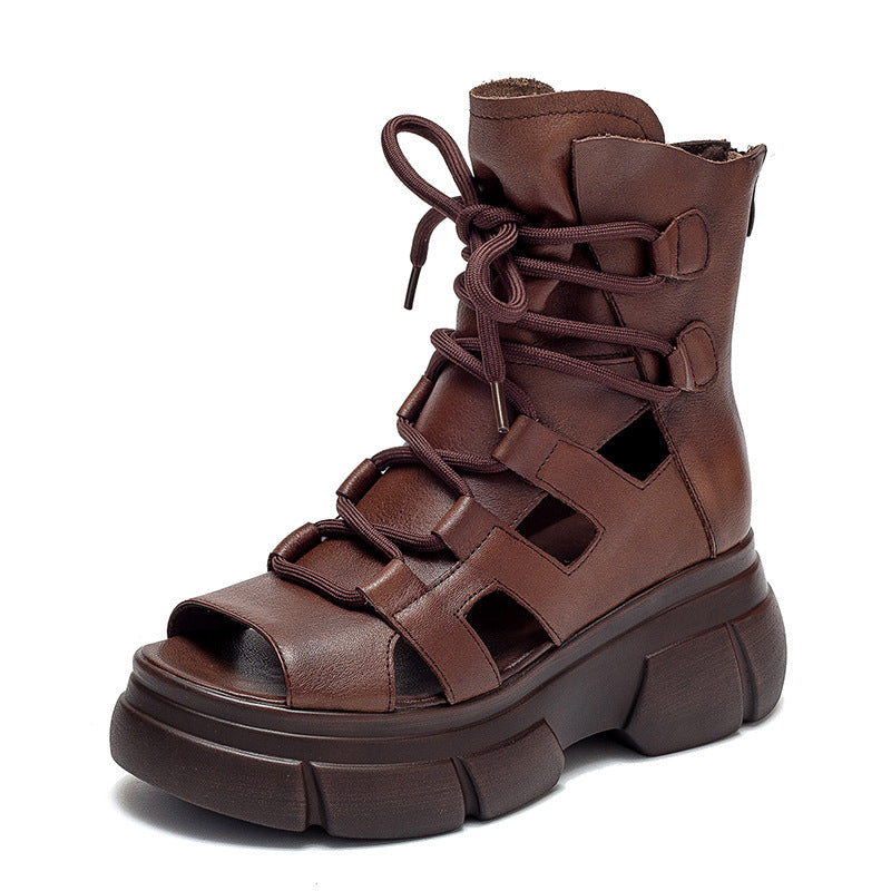 Women's Retro Platform Brushed Roman Style Front Sandals