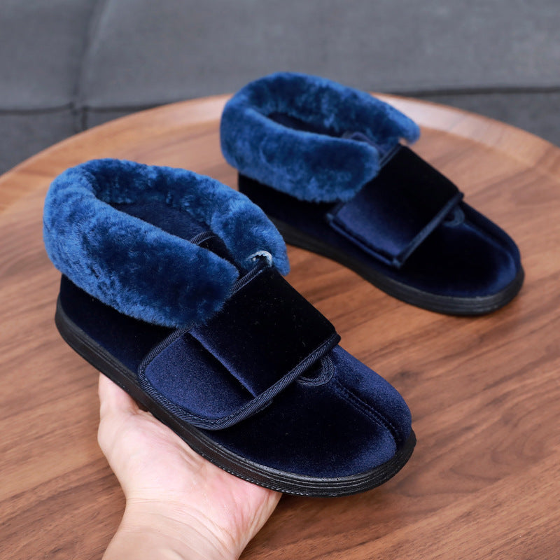 Genuine Fur Collar Mouth Noble Temperament Gold Canvas Shoes