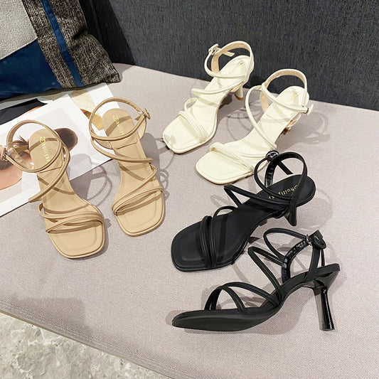 Cross Strap High Female Square Toe Heels