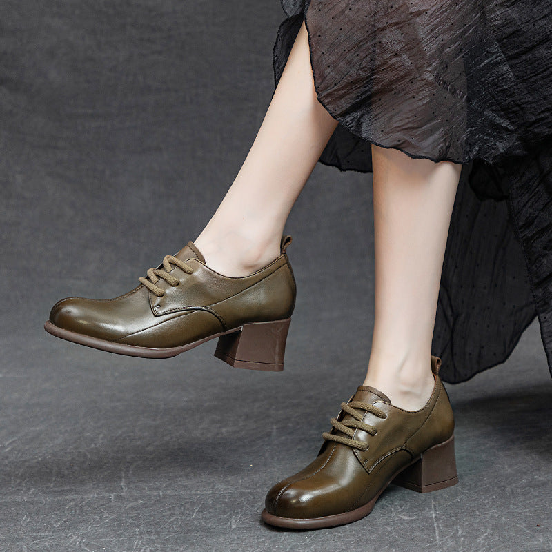 Women's Mid Soft Bottom Washed First Layer Cowhide Casual Shoes