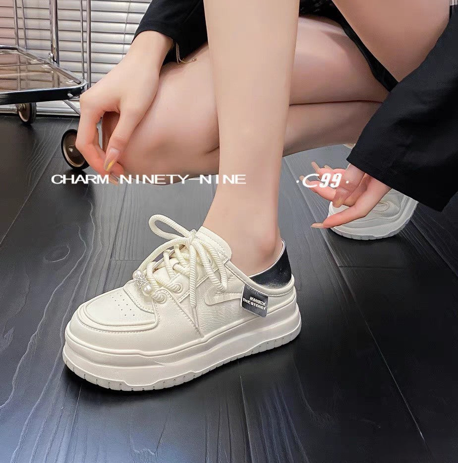 Single-layer Foam Sole Two-way White Board Sneakers