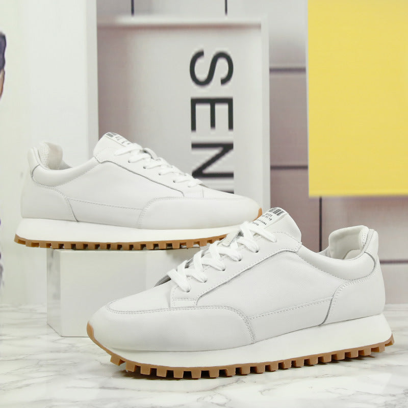 Men's Thick-soled Korean Fashion White Stylish Sneakers