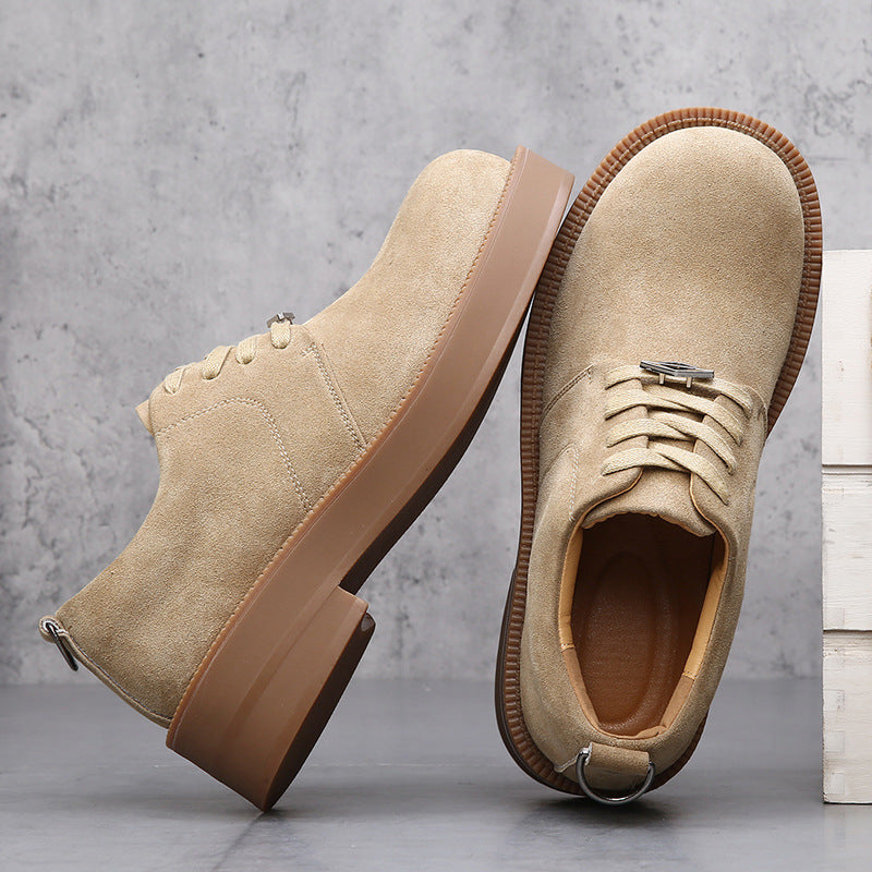 Men's Suede Mickey Derby Worker Thick Bottom Increased Leisure Cargo Big Men's Casual Leather Shoes