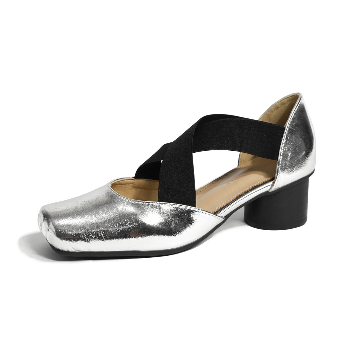 Cross Strap Square Head Chunky High Pig Nose Women's Shoes