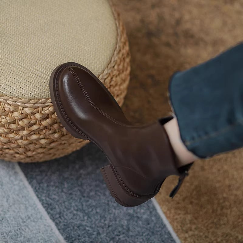 Women's Small Thick-soled Height Increasing Chunky Ankle Retro British Boots