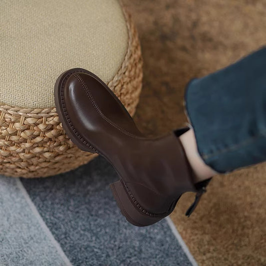 Women's Small Thick-soled Height Increasing Chunky Ankle Retro British Boots