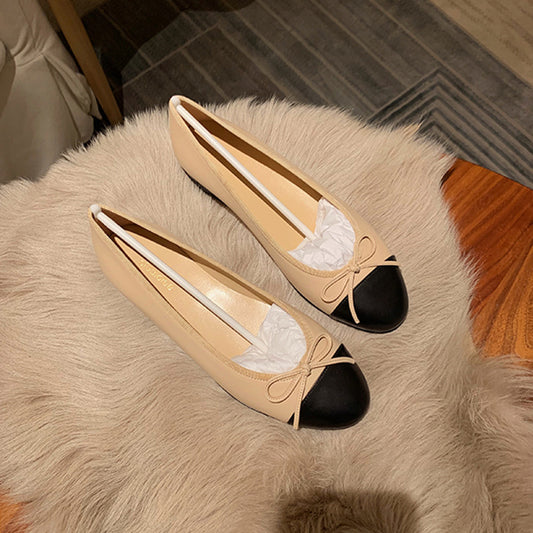 Women's Grape Mom Bow Style Spring Sweet Round Toe Shallow Women's Shoes