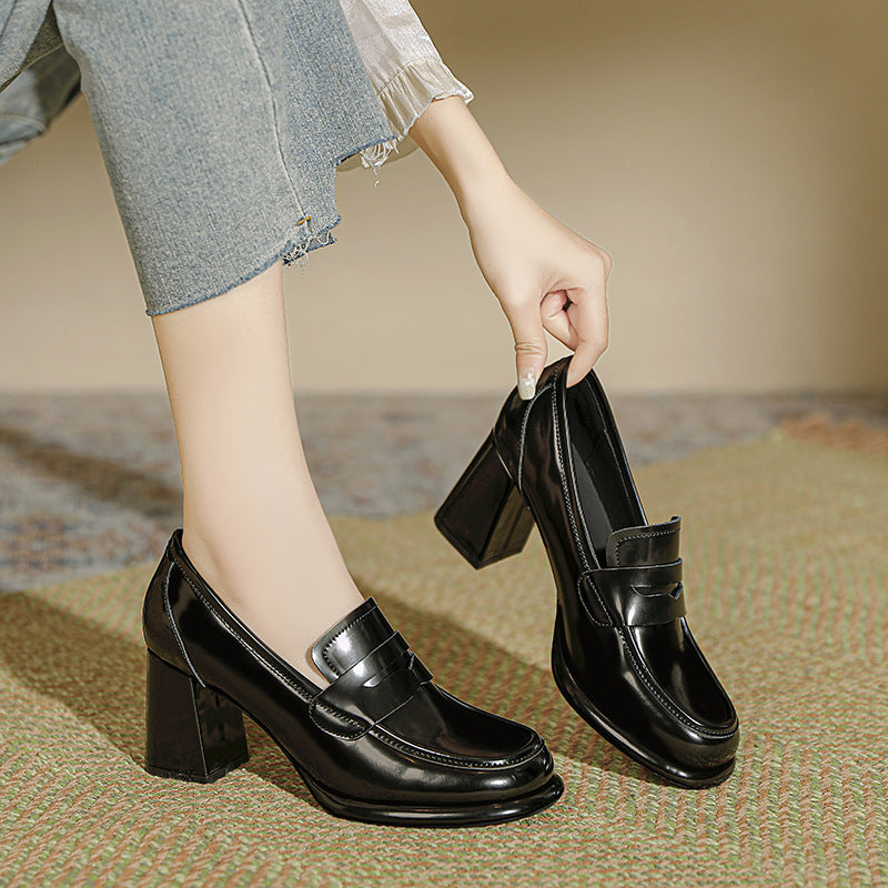 Women's Retro Black Thin Spring Platform High British Women's Fashion Shoes