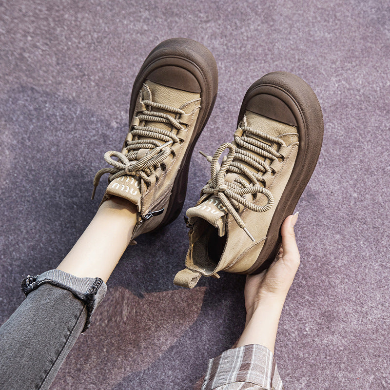 Women's Genuine Retro Short Autumn Flat Martens Boots