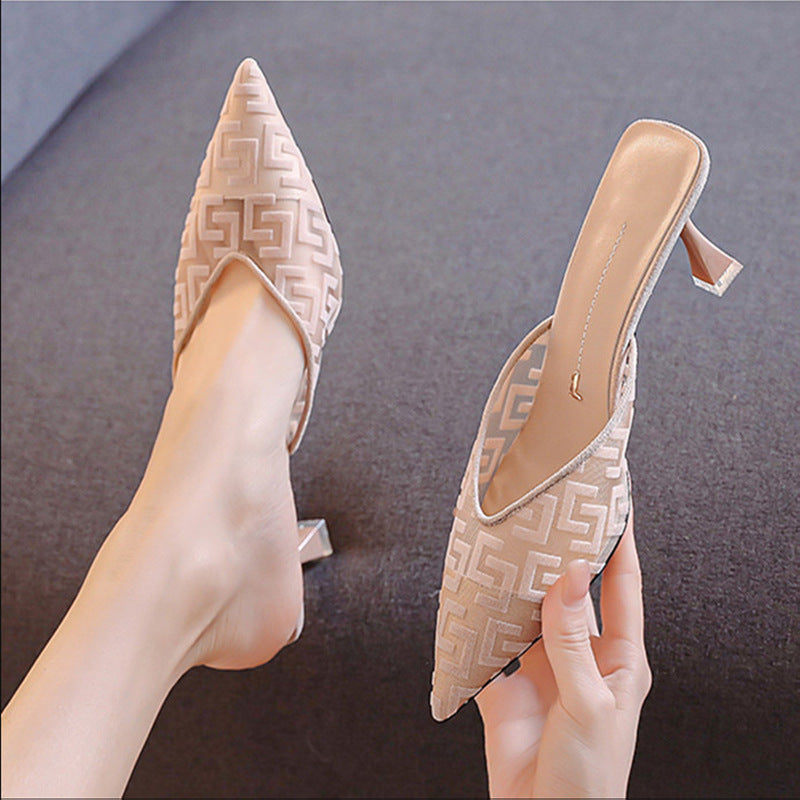 Women's Spring Stiletto Mesh Closed Toe Half Heels