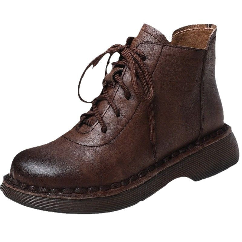 Women's Vintage Martin Handmade Round Toe Wedge Boots