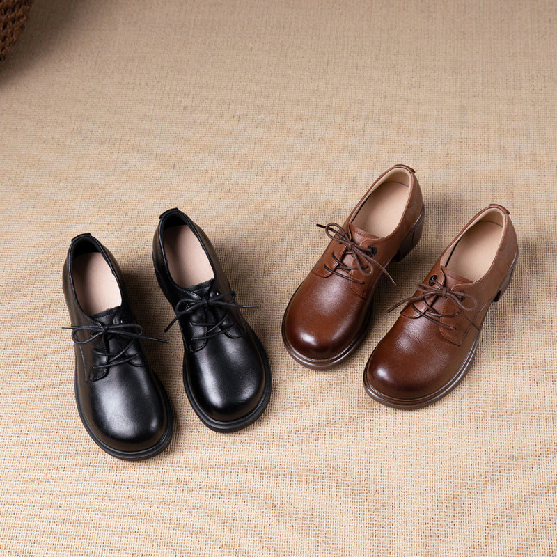 Women's First Layer Cowhide Wedge Autumn Brogue Casual Shoes