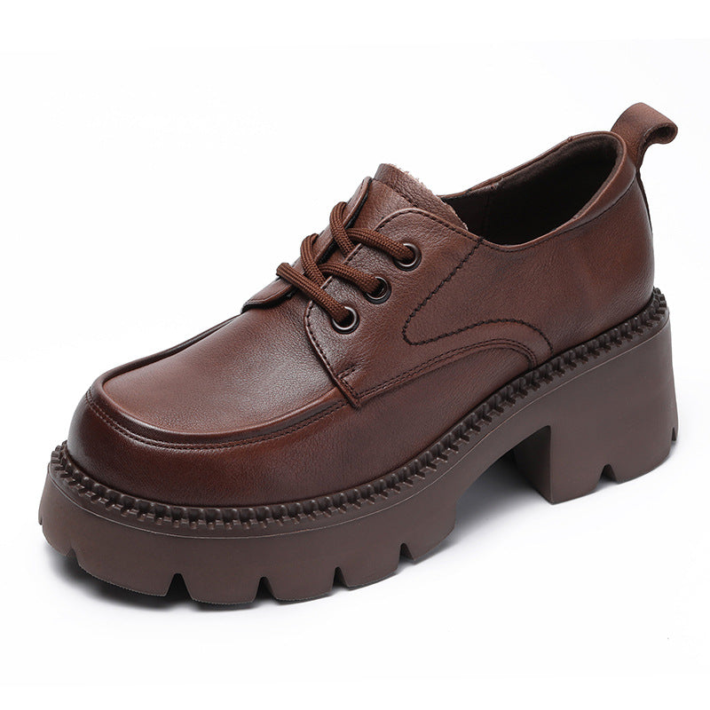 Women's Platform Genuine Brown British Style Loafers