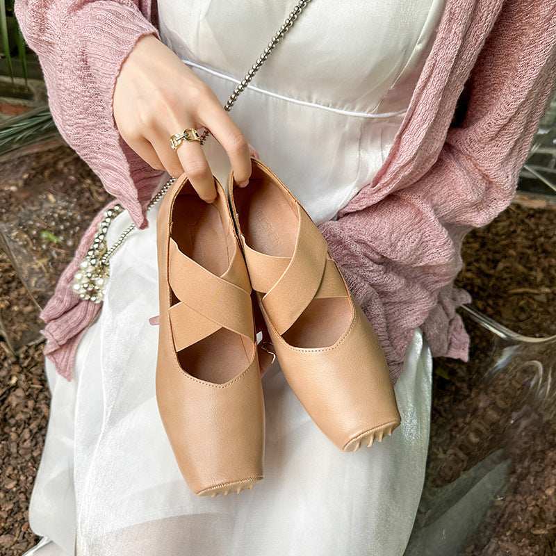 Women's Mary Jane Pleated Square Toe Vintage Chunky Ballet Women's Shoes