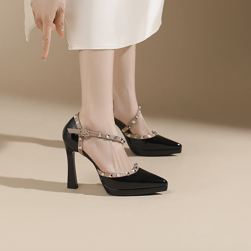 Feet Rivet High Summer Pointed Toe Heels