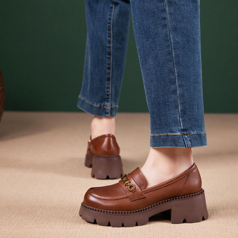 Women's Layer Cowhide Autumn One Pedal Elegant Foam Casual Shoes