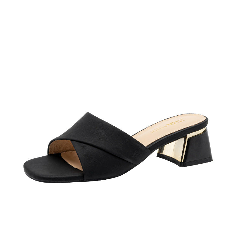 Women's Summer Elegant Square Toe Chunky Commute Heels