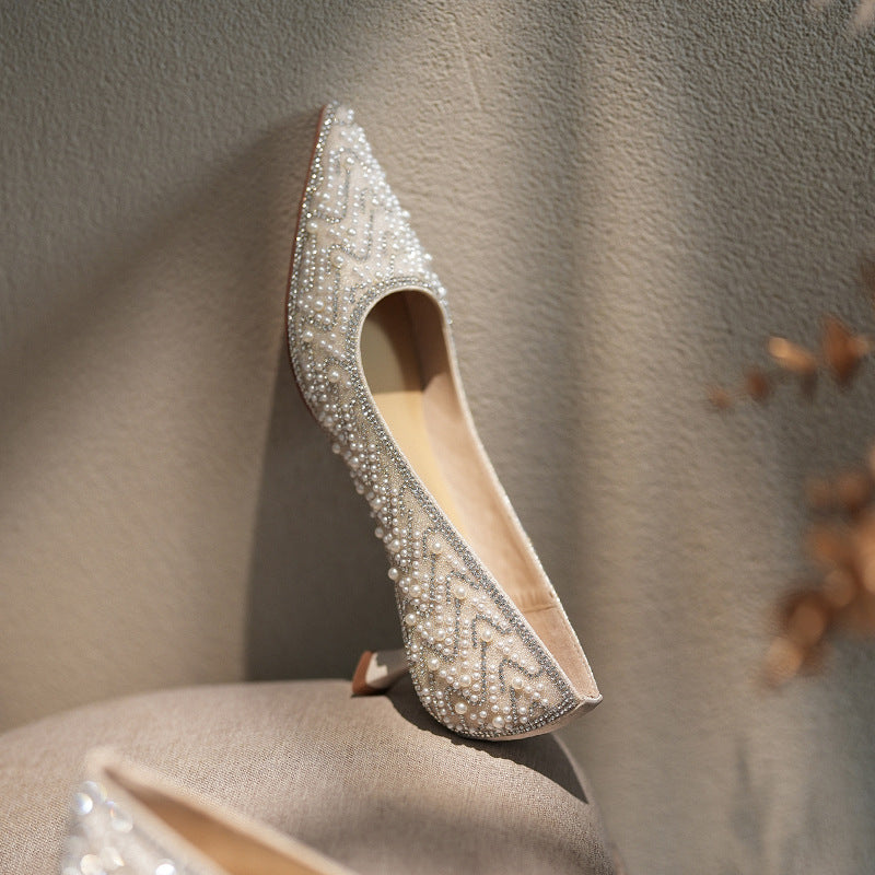 Starry Rhinestone Pearl High Wedding Bridesmaid Bridal Heels