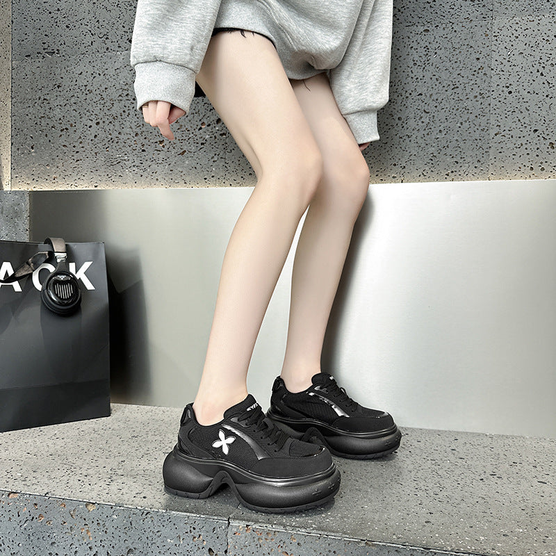Women's Dad Spring Cruciate Flower Thick Sole Height Women's Sports Shoes
