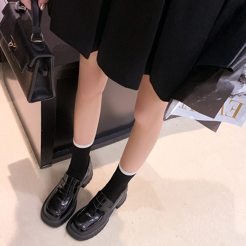 Women's Small Spring British Style Pumps Platform Leather Shoes