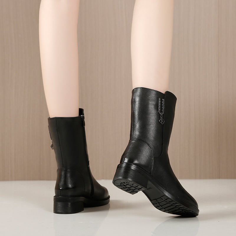Women's Flat Soft Bottom Mid Fur One Snow Boots