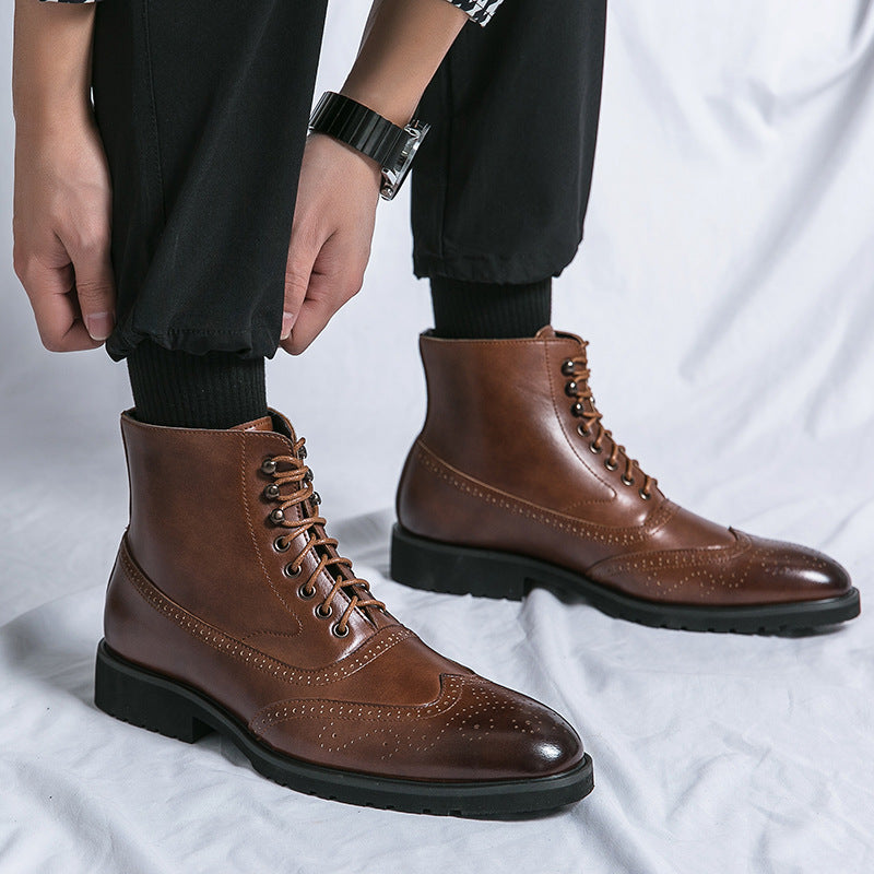 Cool Men's Plus Size Brushed Brogue Boots