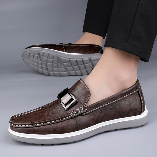 Men's Fashion Spring Slip-on Flat Metal Decoration Loafers