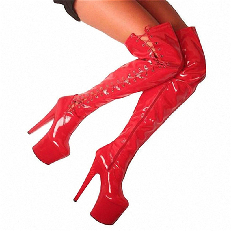Women's High Round Toe Stiletto Black Skinny Boots