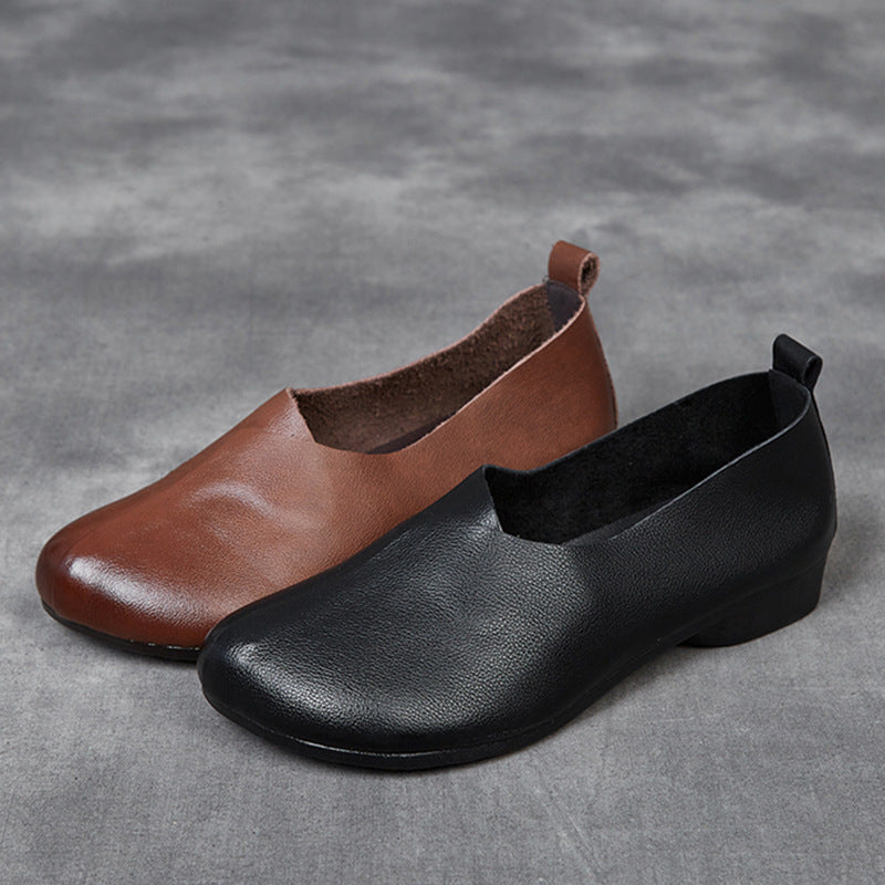 Women's Retro Top Layer Cowhide Mother Flat Beef Women's Shoes