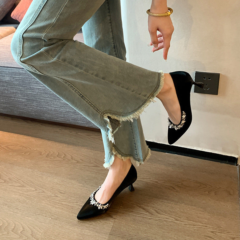 Women's Style Stiletto Low-cut Rhinestone High Plus Women's Shoes