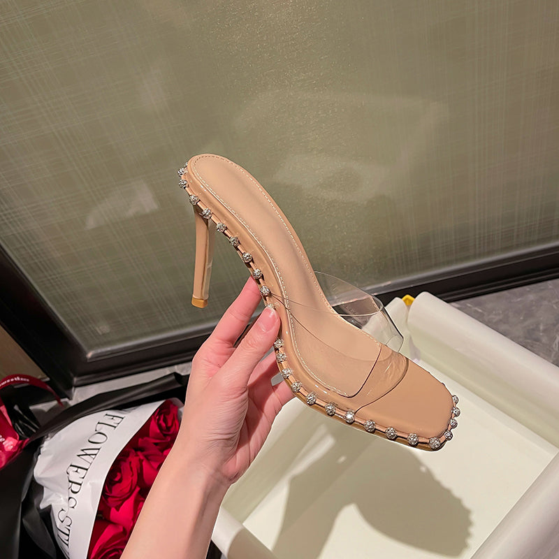 Women's Sexy Rhinestones Transparent Open Toe Summer Heels