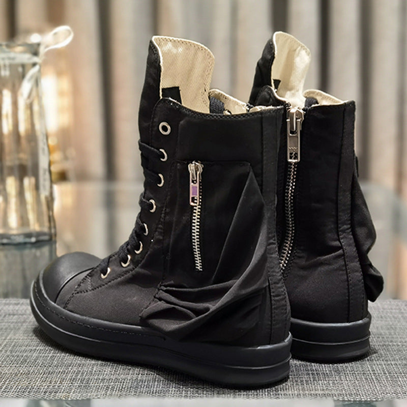 Men's Solid Color Sports Board Lace Up Round Canvas Shoes