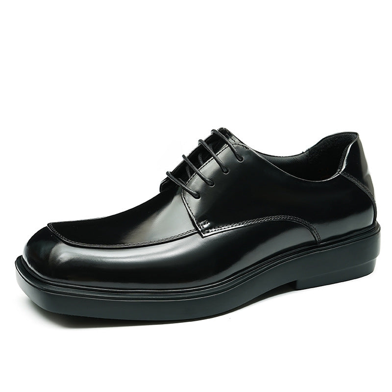 Men's Shiny Square Toe Platform British Patent Leather Shoes