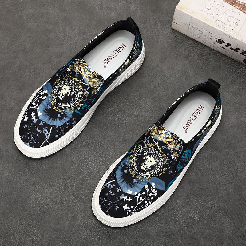 Men's Slip-on Board Summer Breathable Printed Leisure Canvas Shoes