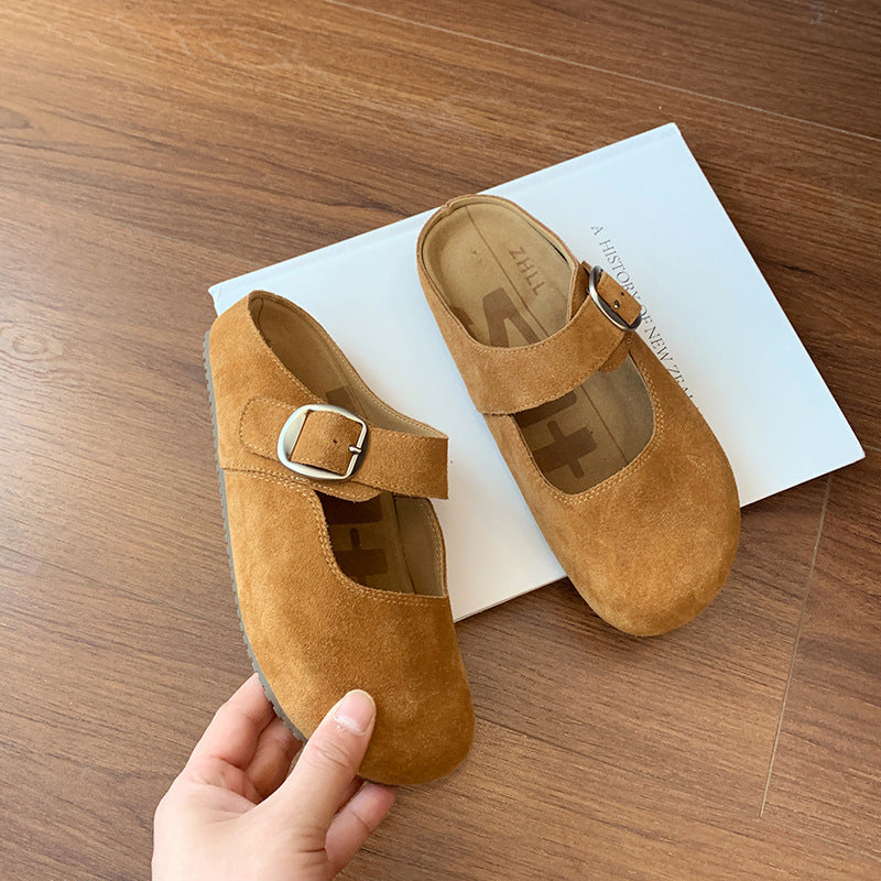 Women's Round Head Buckle French Platform Plus Sandals