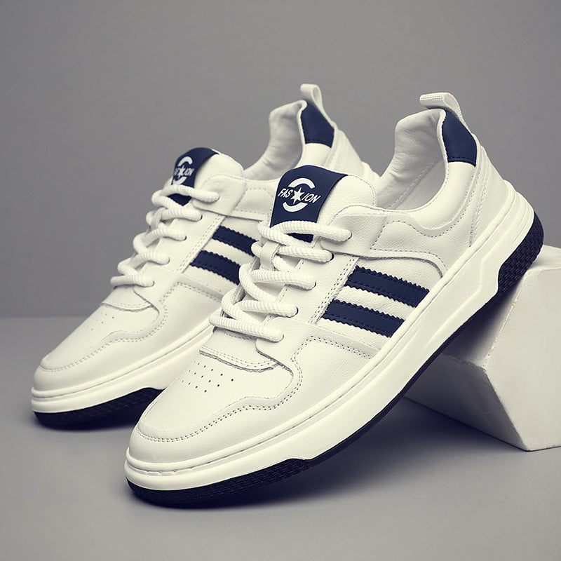 Men's Size Extra Large Top Layer Cowhide White Genuine Breathable Men's Board Shoes